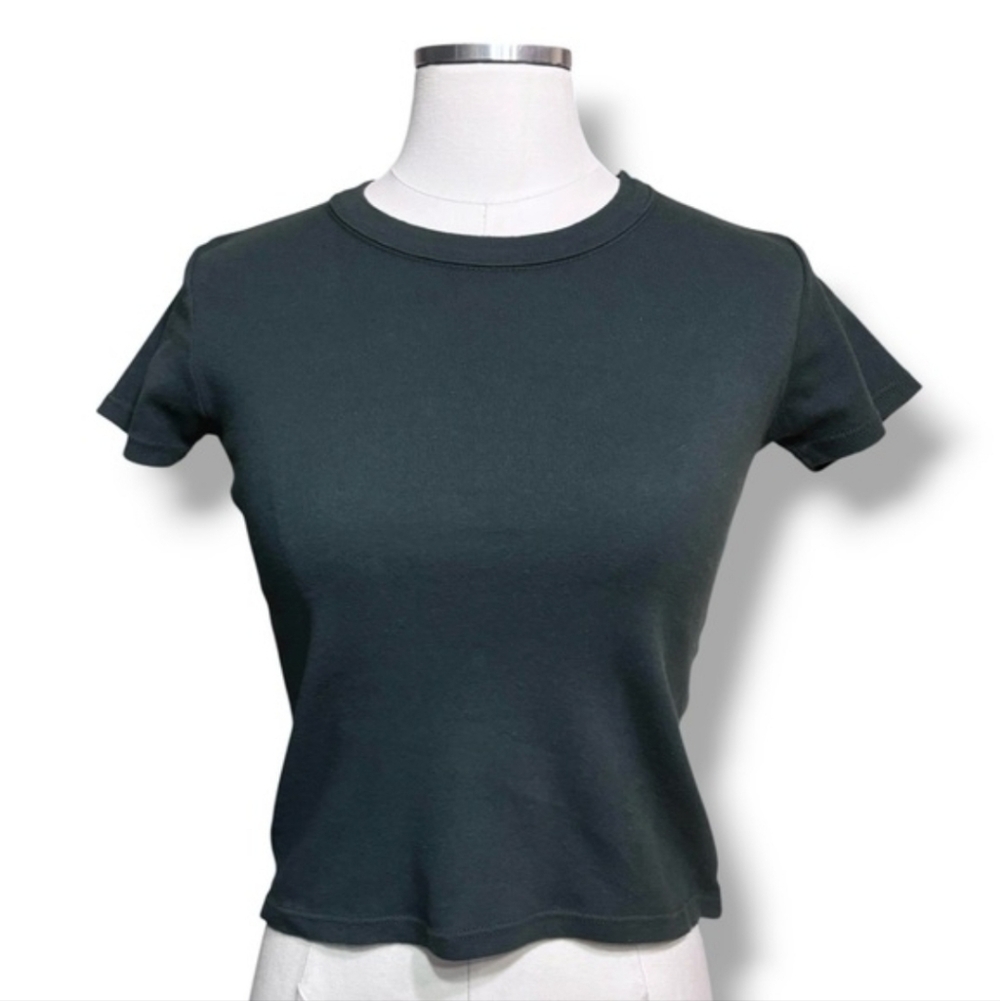 BRANDY MELVILLE Dark Green Cotton Cropped Shirt One Size - Picture 2 of 10